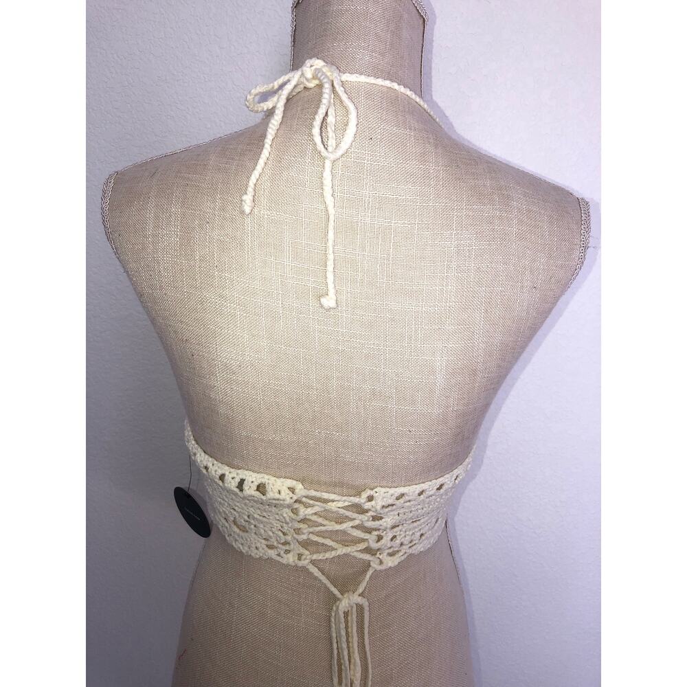 Lulu's Let's Run Away Ivory Crochet Halter Crop Top - M/L - Picture 4 of 7